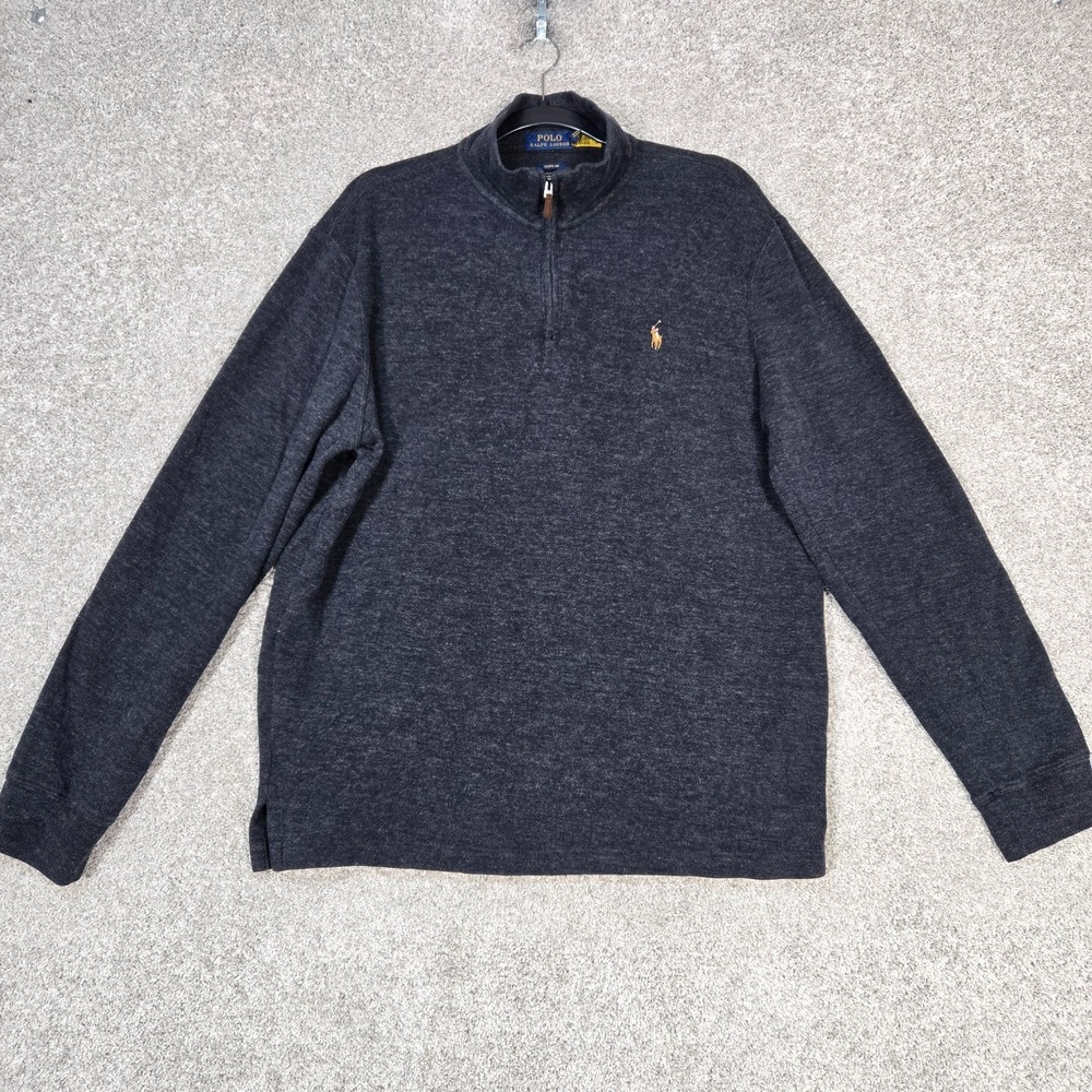 Polo Ralph Lauren Estate Rib 1/4 Quarter Zip  Sweater Mens Large Dark Gray